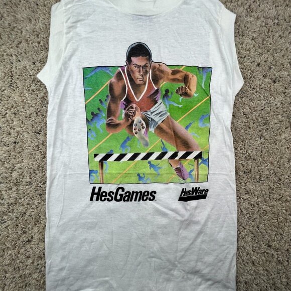 VTG 1984 Hesgames Hesware White Sleeveless T Shirt Commodore 64 Game (S) Men’s - Picture 1 of 11
